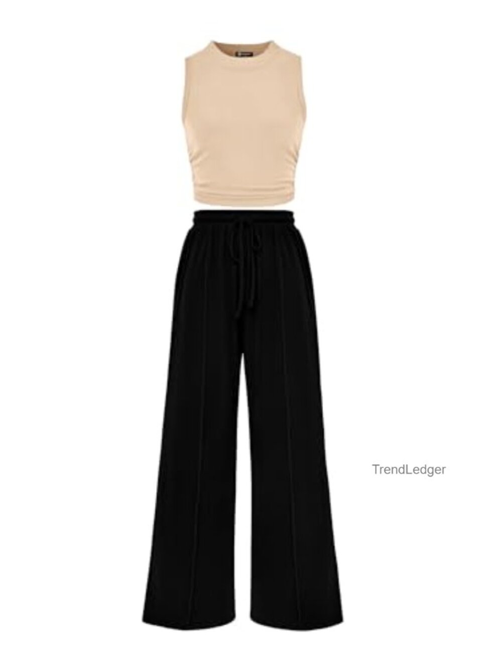 PRETTYGARDEN Women's 2 Piece Ribbed Knit Sleeveless Crop Tank & Wide Leg Pants